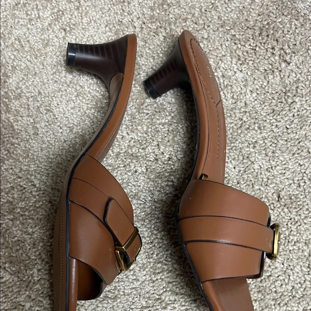 Zara Tan Leather Buckle Sandals - Picture 2 of 3